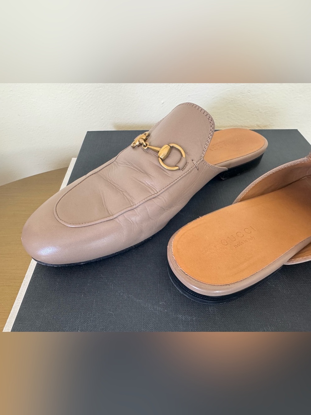 Gucci Princeton Leather Mules Taupe Beige Tan Horsebit Slides Shoes - 39 - Picture 4 of 8